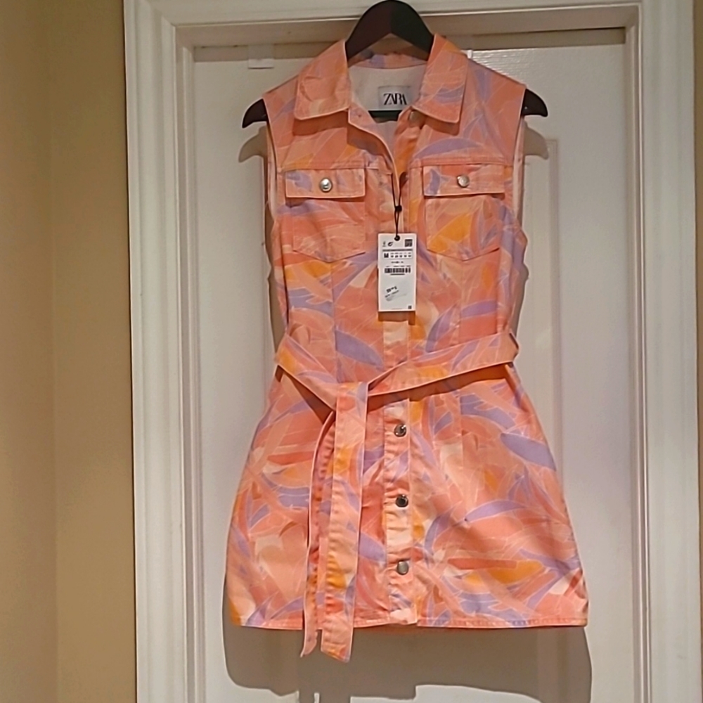 Zara sleeveless Doro printed denim dress M